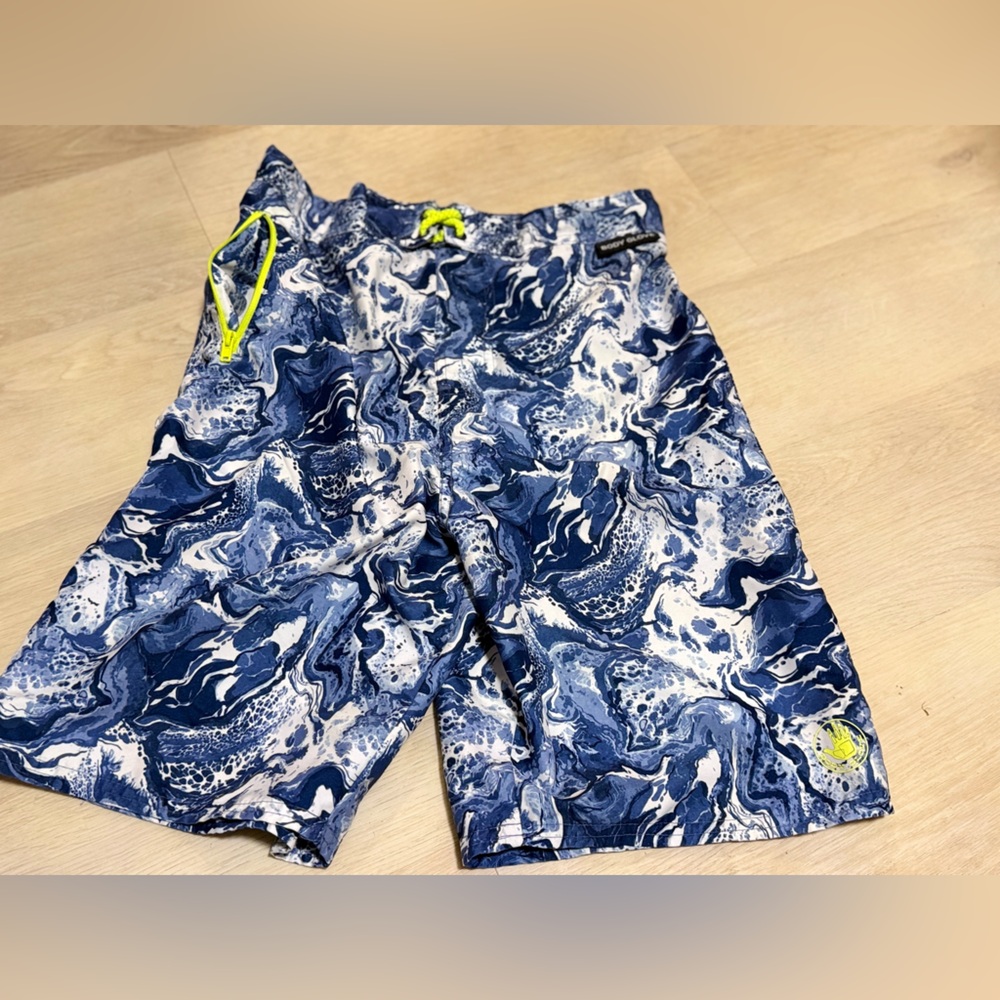 Body Glove Navy and White Swim Shorts with Neon Green Accents